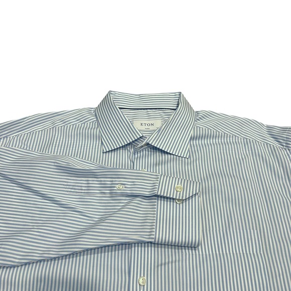 Eton‎ Blue Striped Classic Fit Long Sleeve Button Down Dress Shirt 47 18.5 - Picture 1 of 6